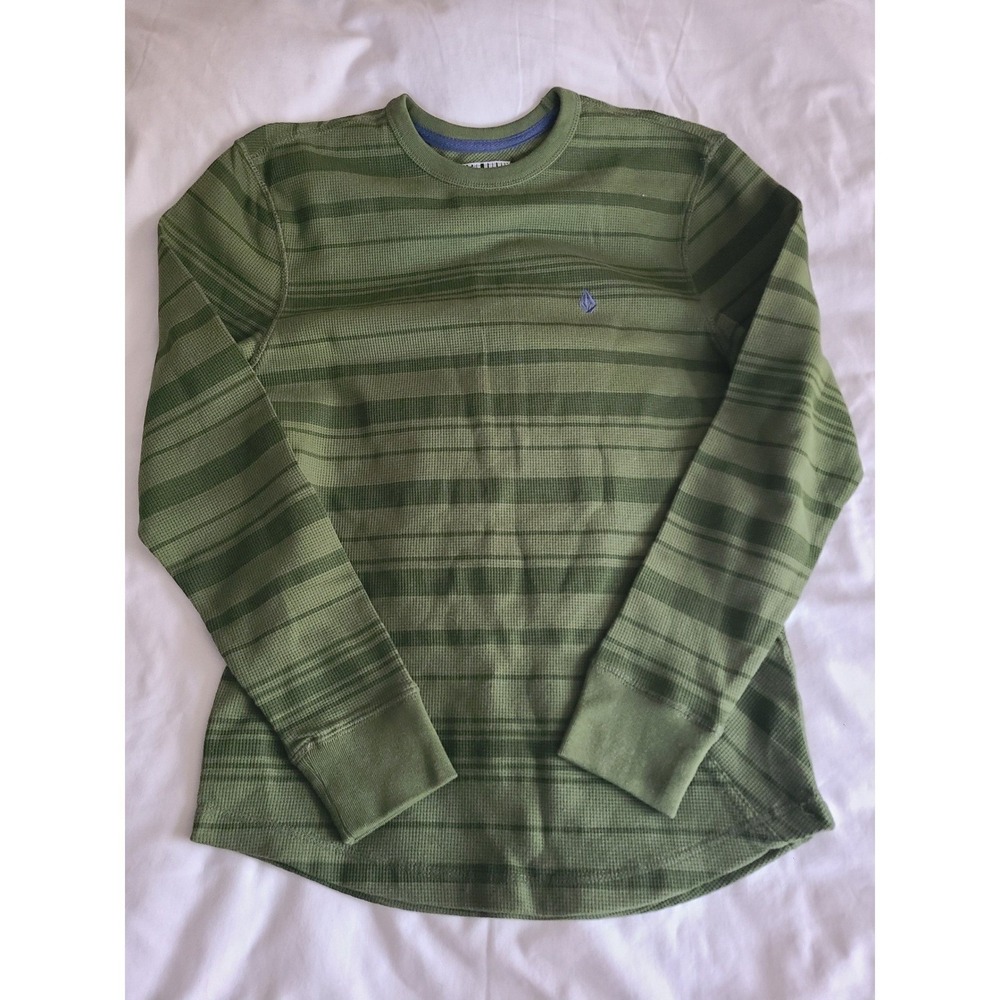 Volcom Established Tonal Stripe Thermal Green Shirt Men's Size Medium